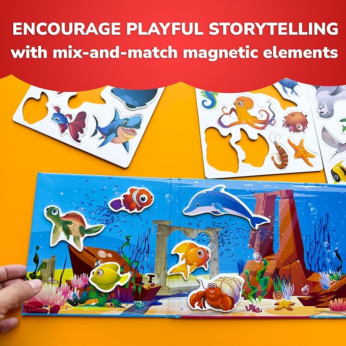 Travel Magnetic Puzzles for Toddlers 1-3 - 20+Pcs Toddler Puzzles Ages 2-4 | Sea Magnet Puzzles with Extra-Long Play Book - Strong Magnets for Car Activities - Travel Toys for Kids Ages 3-5