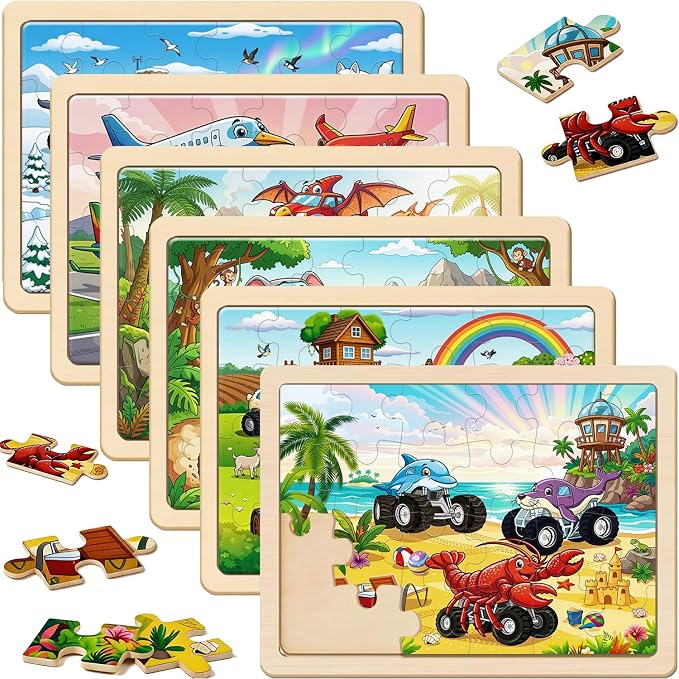 Puzzles for Kids Ages 3-5, 6 Pack Monster Truck Wooden Puzzles 24 Piece | Educational Toddler Toys, Birthday Gifts for Boys Girls