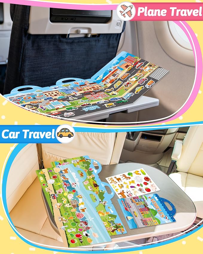 Benresive Reusable Sticker Book for Toddlers, Stickers for Kids, Travel Toy | Toddler Toys, Boys Girls Birthday Gifts, Airplane & Road Trip Essentials Kids, No Mess Waterproof Toddler Crafts Activities