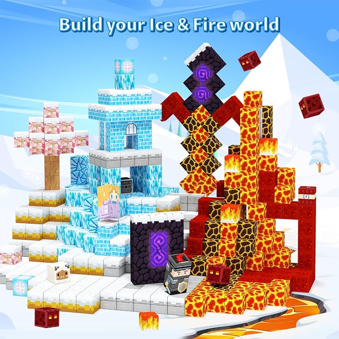 Magnetic Blocks , Building Toys for Boys & Girls, Birthday Gifts For Kids | Ice Princess Castle & Lava Realm Fantasy World Building Toys, STEM Montessori Toys for 3 4 5 6 7 8 Year