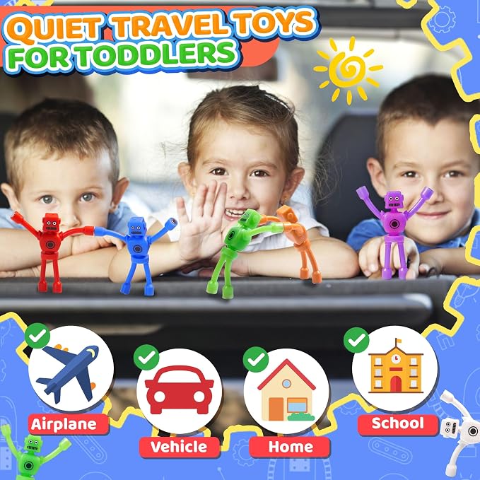 10PC Magnetic Robot Travel Toys for Kids Toddler Boys Sensory Fidget Toy Airplane Road Trip Car Travel Activities Essential Fridge Magnet Fidgets Classroom Must Have Gifts Toy for Boy 3 4 5 6 Year Old