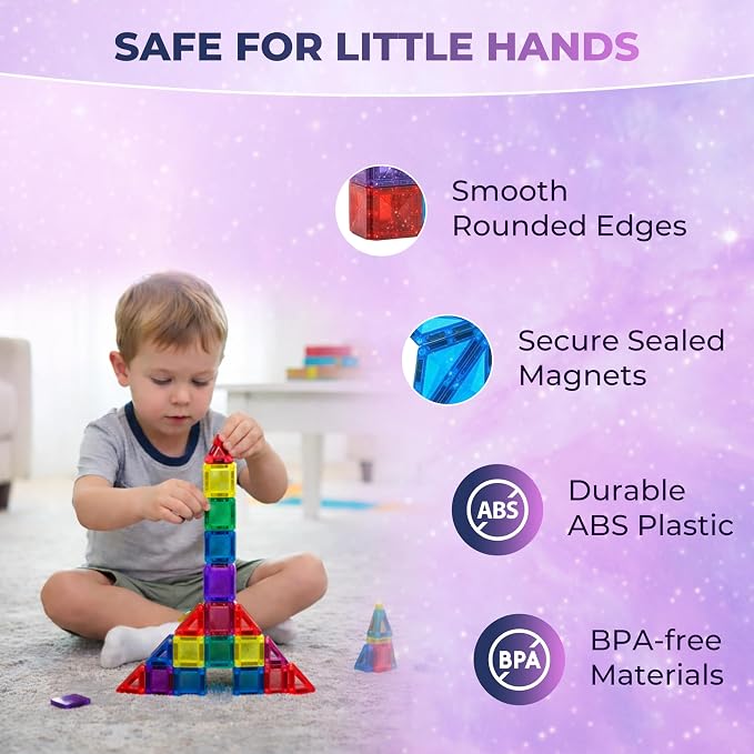 Desire Deluxe Micro Magnetic Tiles Building Blocks Toy - STEM Educational Travel Size Magnetic Blocks for Kids 3+YO, Learning Sensory Montessori Toddler 3+YO Magnetic Toys (Not Glitter, 28pc)