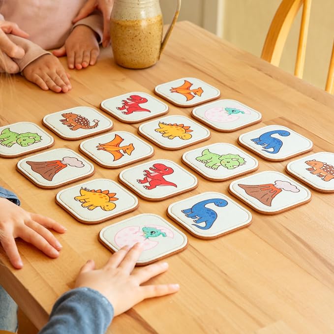 Felt Dinosaur Matching Game for Toddlers – Dino Memory Game & Flash Cards – Soft and Safe for Ages 1+ – Montessori Preschool Learning Activity – Educational Dinosaur Toy for Girls & Boys
