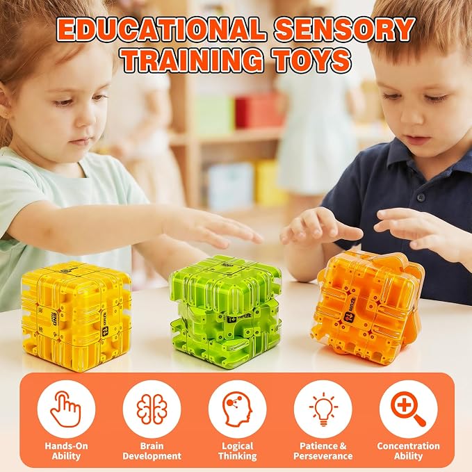 3D Maze Cube Ball Puzzle Brain Teaser for Adults & Kids, Educational Learning Toys Logical Thinking, Family Board Games Tabletop, Durable Puzzle Cube (Brown, 3.3x3.3x3.3)