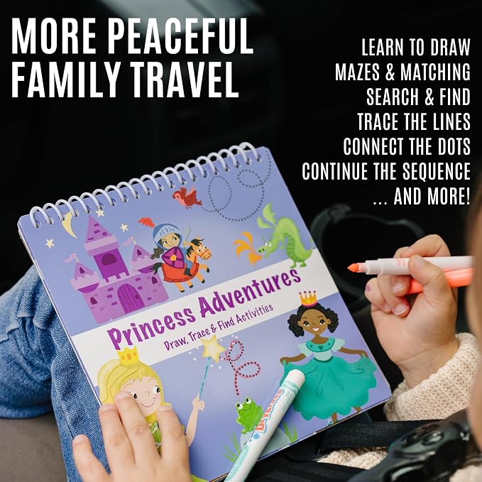Totebook Dry Erase Activity Book for Kids - 18 Erasable Learning Games with Markers & Reusable Stickers, Travel Activities for Ages 4-6, Fits Case (Space Theme)