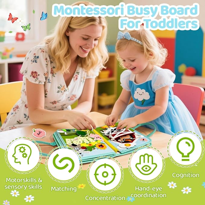 Aurasys Farm Busy Book Montessori Travel Toy for Toddlers | Educational Learning Activity Busy Board for Boys and Girls, Airplane Travel Toy and Birthday Gift