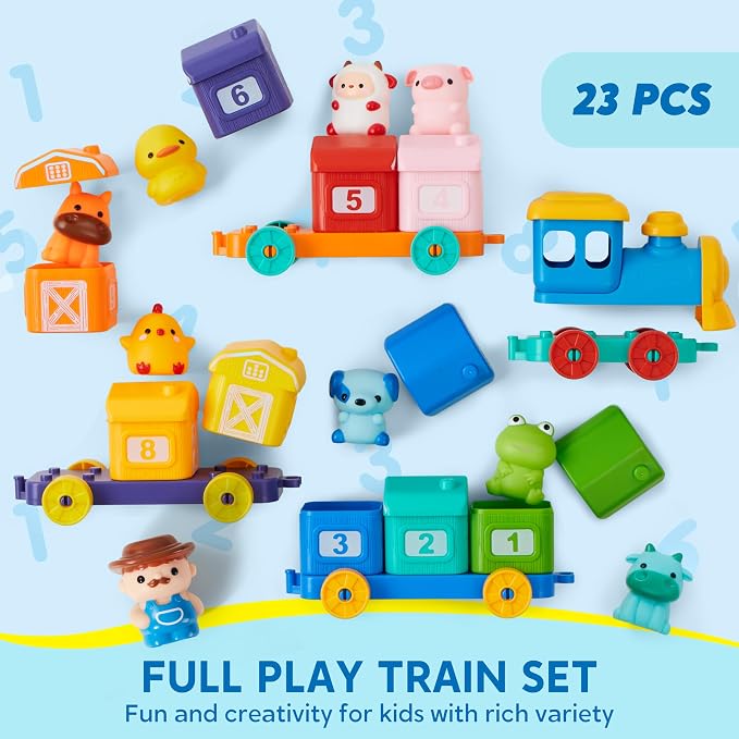 Play-Act Learning Toys for 1 2 3 Years Old, Counting, Matching & Sorting Montessori Learning Farm Train Including 9 Farm Animals, Birthday Gift for Baby Boys Girls