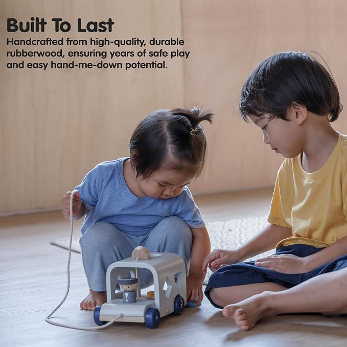 PlanToys® Wooden Shape Sorting Bus Toy for Kids Ages 3+ Montessori Play Set | pull along toy, shape sorter, color learning, girls, boys, fine motor coordination educational gift for toddlers age 3+