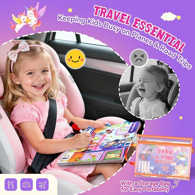 JoyCat Seek & Find Game Book, Educational Toys for Girls Ages 3-6 | Preschool Learning Activities for Toddlers & Kids, Christmas Road Trip Travel Toys for Car & Airplane, Gifts for 3-6 Olds