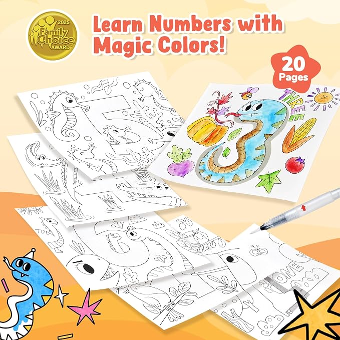 JoyCat Paint with Water Coloring Books for Toddlers (Numbers) | Watercolor Painting Set for Kids Ages 3-5 & 4-8, Arts & Crafts Drawing Activity Travel Toy, Birthday Gifts for Boys & Girls