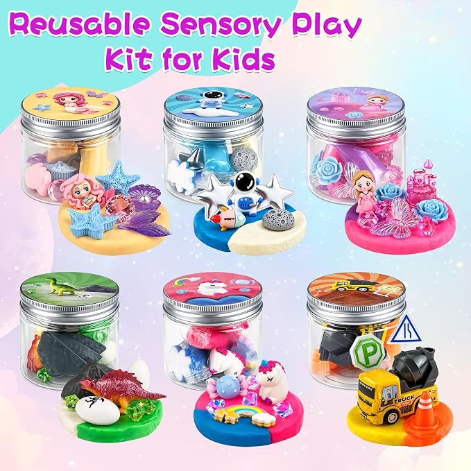 6 Pack Play Dough Jars Reusable Sensory Dough Kit Educational Creative Playdough for Boys Girls Home Preschool Classroom Activities Holiday Birthday Party Favor