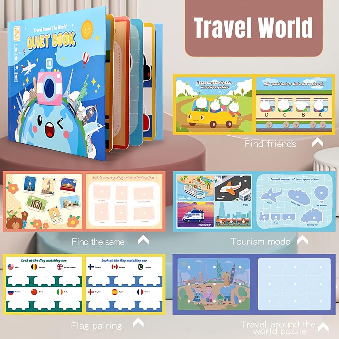 4 Pack DIY Quiet Book for Toddlers, Montessori Busy Book for Kids with Dinosaur, Sea, Travel, Space Preschool Learning Activities & Education Toys