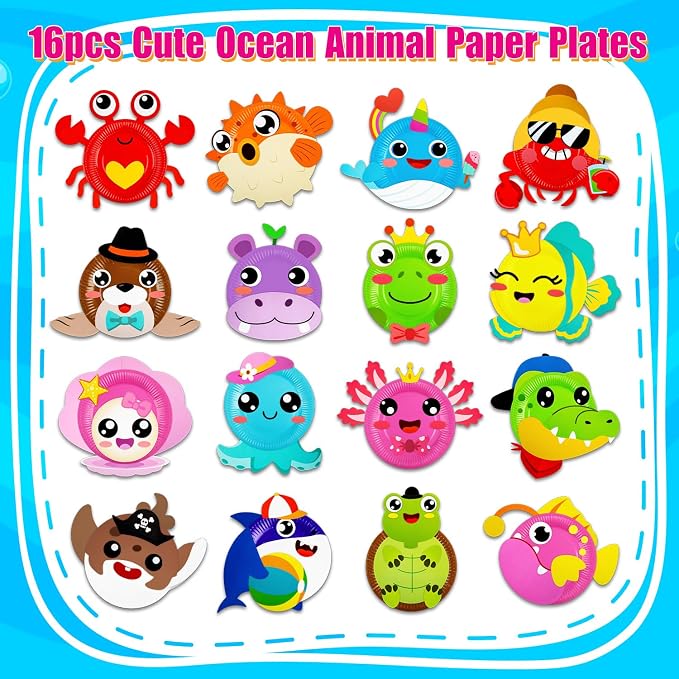 16 Pack Arts and Crafts for Kids Toddler DIY Animal Paper Plate Art Gifts