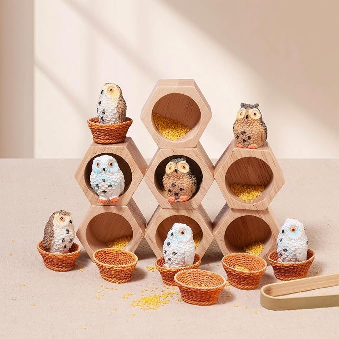 Sorting Stacking Wooden Toys for Toddlers Owl Montessori Toys | Toddler Sensory Bin Tool Toy, Wood Owl House Fine Motor Skill Toy Early Learning Preschool Educational Gift for Kids