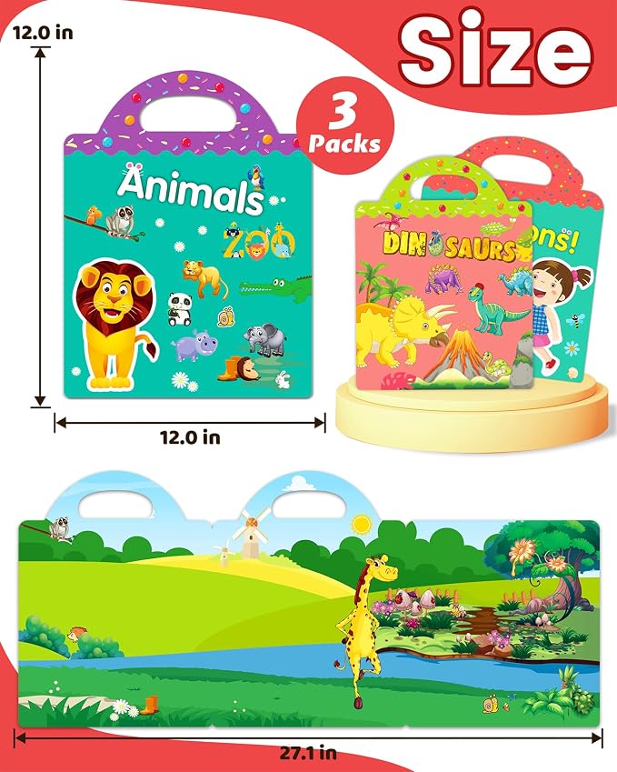 Walenced Reusable Sticker Book for Toddlers, Stickers for Kids, Toddler Toy | Toddler Craft Activities, Toddler Travel Toys, Boy Girl Birthday Gifts, Airplane Travel & Road Trip Essentials Kids