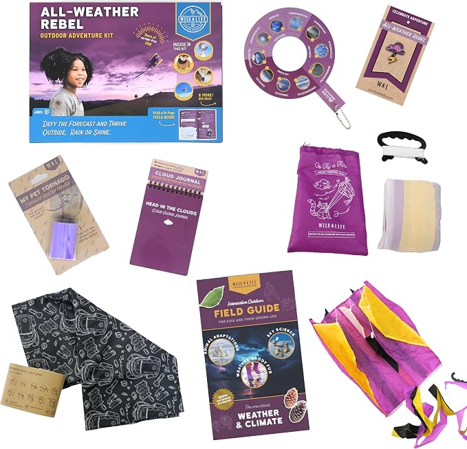 All-Weather Rebel Climate Science Kit, Ages 8+ | Includes a field guide, pocket kite, cloud journal, vortex maker, pin and head buff, a hands-on STEM exploration toy set
