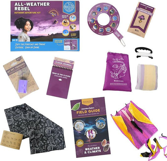 All-Weather Rebel Climate Science Kit, Ages 8+ | Includes a field guide, pocket kite, cloud journal, vortex maker, pin and head buff, a hands-on STEM exploration toy set