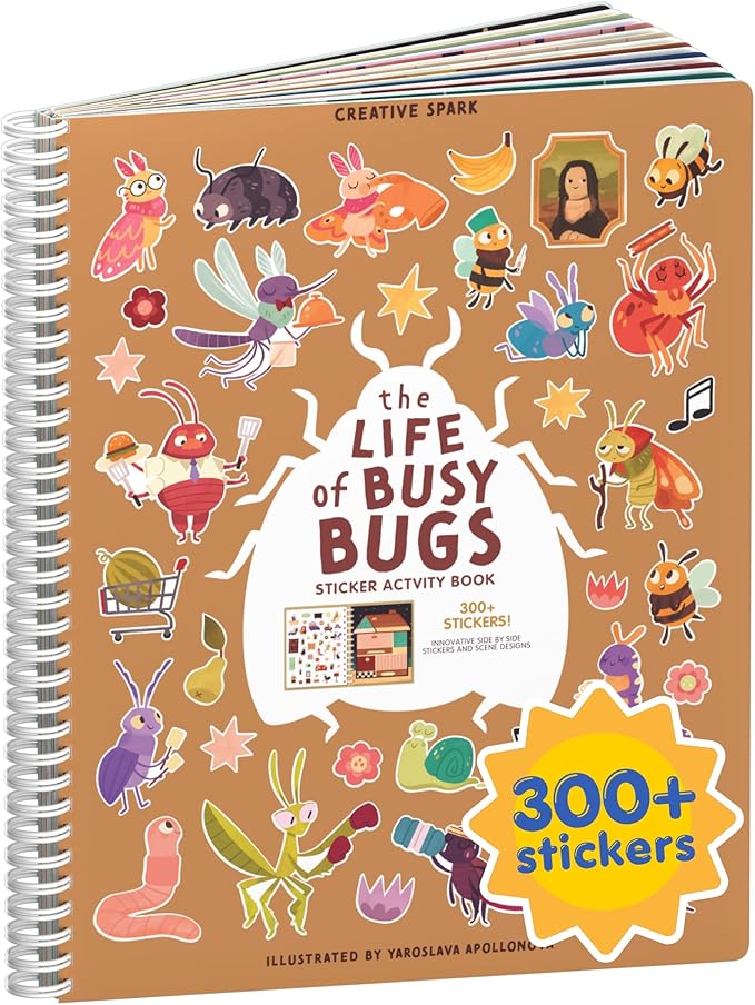 Cupkin The Life of Busy Bugs Coloring & Sticker Book | 300+ Stickers | Spiral-bound kids craft format with 8 scenes, 8 art pages, side-by-side viewing, and an easy-peel design for ages 2–8
