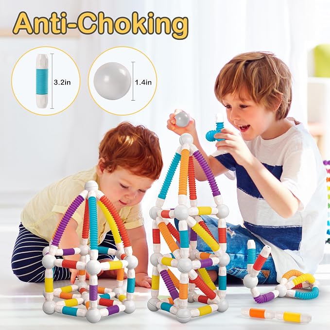 LONEEDY 48PCS Retractable Magnetic Sticks Building Toy Set-Flexible Magnetic Rods & Balls,Educational Building Blocks for 3+Kids (48PCS)
