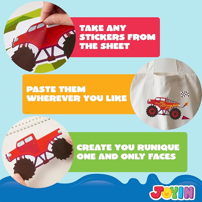 JOYIN 36 Sheets 9"x6" Make a face Stickers for Kids, Make Your Own Monster Truck Stickers, Crafts Birthday Party Favors, Goodie Bags Classroom Activities