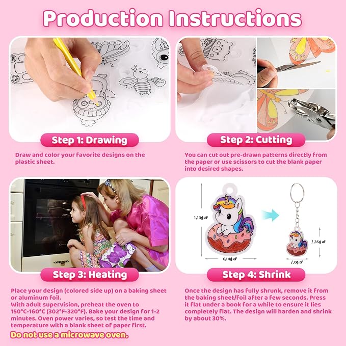 201pcs Shrink Paper Keychain Kit, Crafts Kits for Kids Adult, Shrinking Art | pre cut+blank