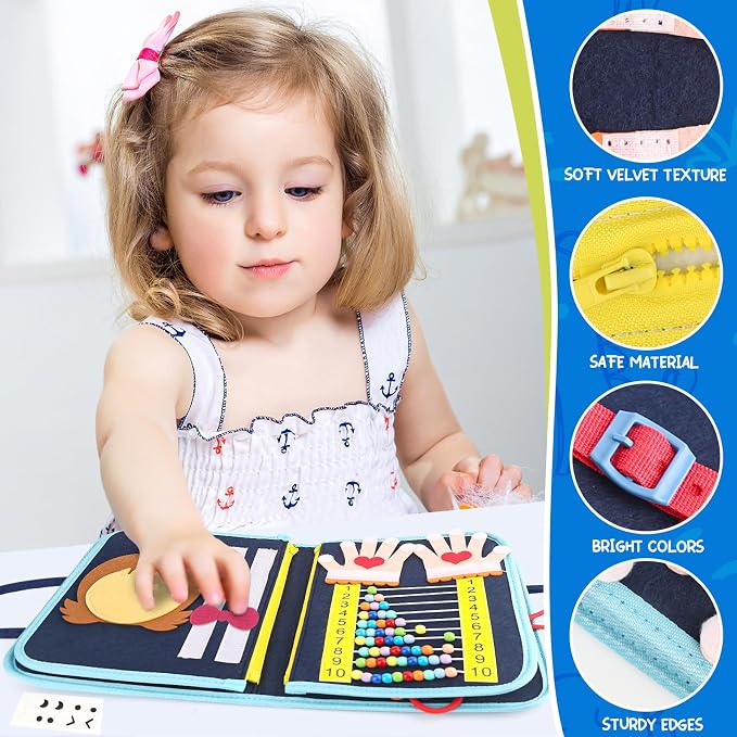 Toddler Busy Board, Montessori Sensory Toys for Boys, 3-8 Year Old Girl Toddler Travel Toys, Educational Learning Activities Board for Motor Skills, Birthday Gifts for Airplane Car, Pink