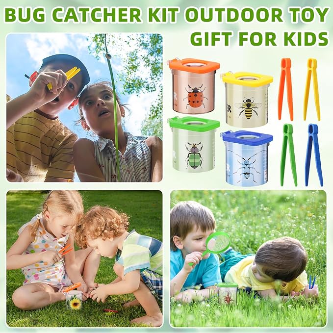 Halloscume 60 Pack Insect Bug Viewer Kit for Kids with Tweezers Explorer Outdoor Set Bug Catcher Containers for Insects Magnifying Box Observation Kit for Science Nature Exploration Collecting