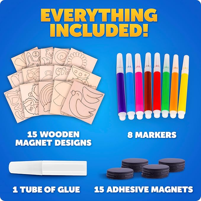 Blue Marble Wooden Magnet Painting Craft Kit with 15 Nature Designs | 15 Nature-Themed Wooden Magnets, 8 Watercolor Pens, Paint and Create, Magnet Art, DIY Craft Activity, Birthday Gift
