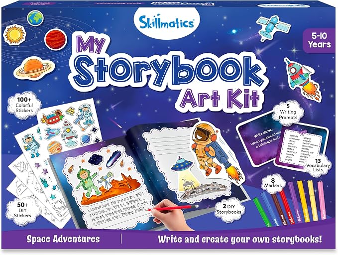 Skillmatics Storybook Art Kit – Space 2.0, Writing Activity, Gift for Kids | Create Space Stories, 300+ Stickers, Scrapbooking & Journal, Storytelling Activity, Screen-Free Craft, Ages 5, 6, 7, 8, 9