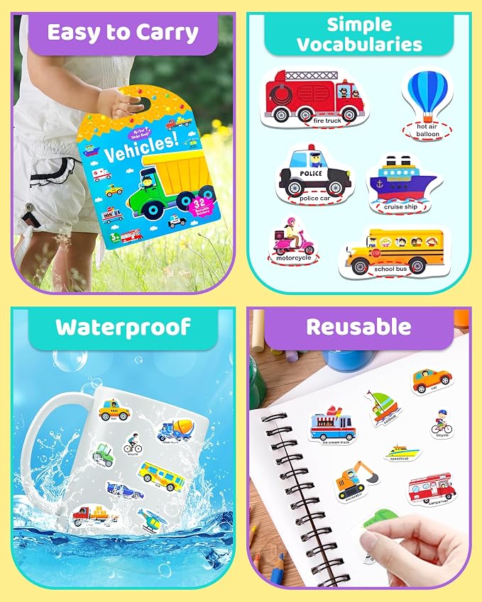 Benresive Reusable Sticker Book for Toddlers, Travel Stickers for Kids | Toddler Travel Activities Toys, Birthday Gifts for Boys & Girls, Airplane Travel & Road Trip Essentials Kids