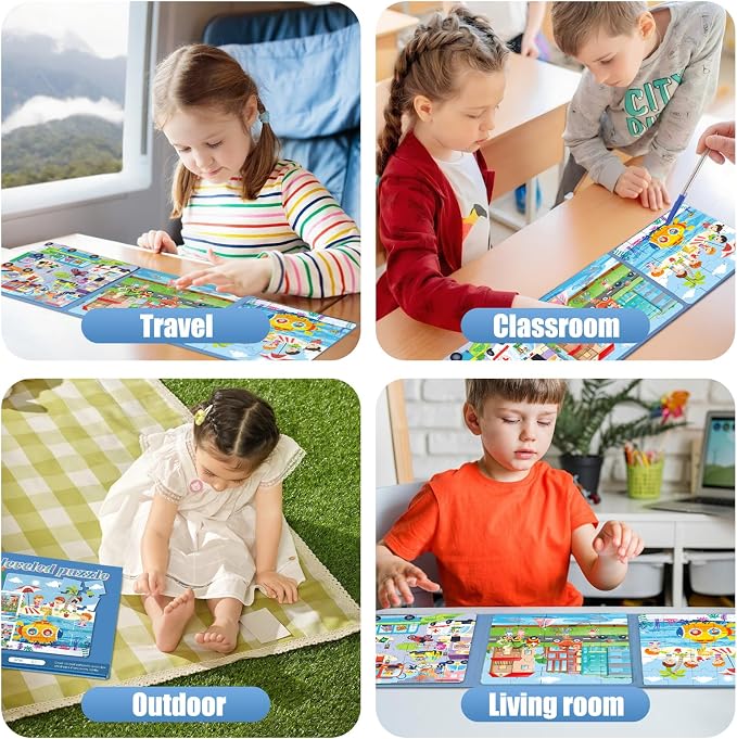 Magnetic Puzzles for Toddlers 3-5 Toddler Puzzle Travel Toys （Traffic） | Jigsaw Puzzles for Kids 97-Pieces Travel Toys Transportation Puzzles Ages 4-6 Road Car Trip & Airplane Activity