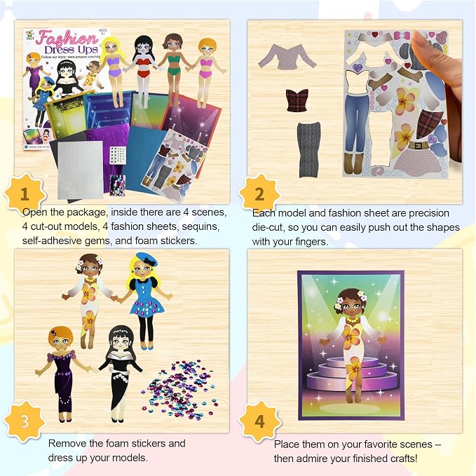 VKPI Fashion Dress Ups, Paper Art Crafts for Girls, Foam Paper Felt Fashion Activities for Kids Ages 5+ Toddler, Preschool Projects Toy Creative Gift Kit for Birthday