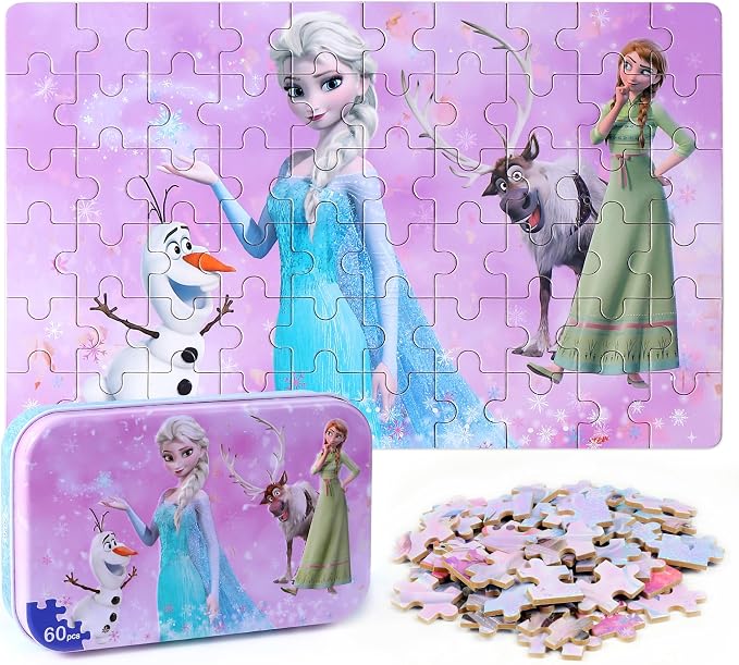 LELEMON Puzzles for Kids Ages 4-6,60 Piece Puzzles for Kids in Metal Box | Snowman Children Jigsaw Puzzles for Kids Ages 3-5 Kids Puzzles,Educational Learning Puzzle Toys for Girls and Boys