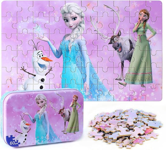 LELEMON Puzzles for Kids Ages 4-6,60 Piece Puzzles for Kids in Metal Box | Snowman Children Jigsaw Puzzles for Kids Ages 3-5 Kids Puzzles,Educational Learning Puzzle Toys for Girls and Boys