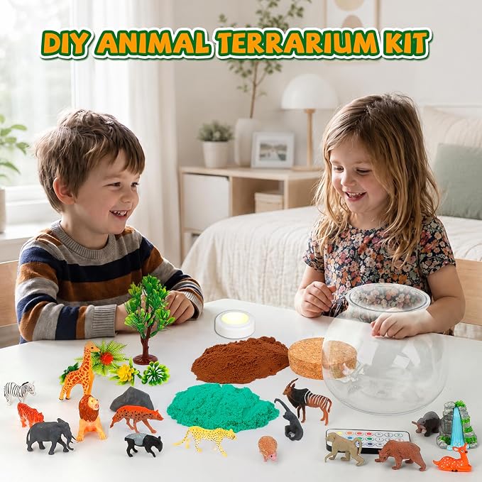 7july Animal Terrarium Crafts Kit for Kids-LED Night Light Up & Remote Birthday Gifts Toys for Girls Ages5 6 7 8 9 10 Year Old