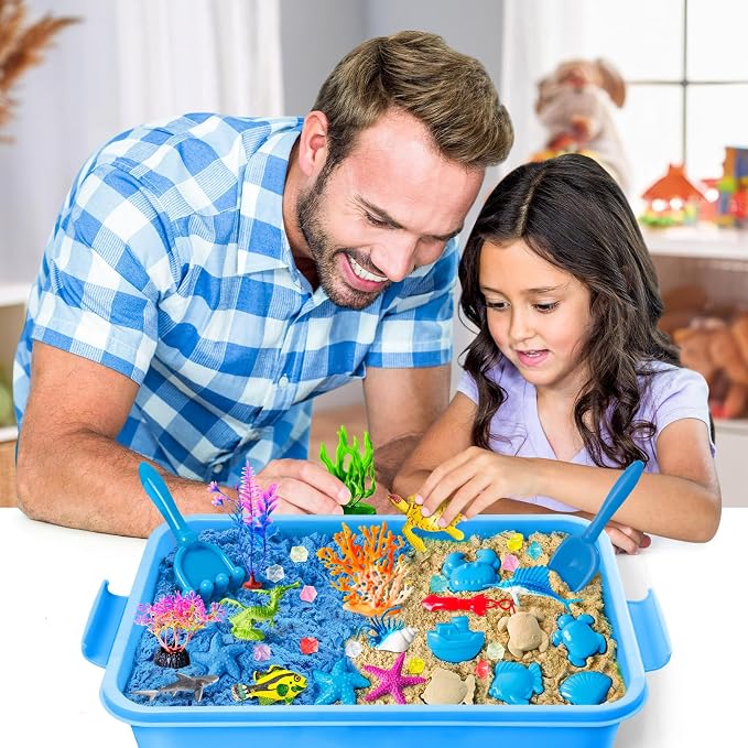 Sensory Bin Ocean Kit with Sensory Sand | Play Sand, Pretend Play Beach Toy, Sandbox for Girls and Boys