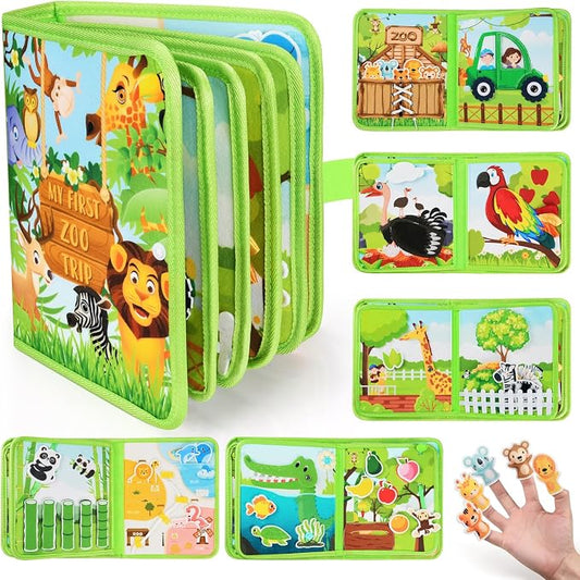 Busy Book for Toddlers 1-3: Busy Board for 1 Year Old Montessori Toys, Zoo | Quiet Books Activity Board, Educational Sensory Toys Birthday Gift for Girls Boys, Travel Toy for Toddlers 2-4 Plane Car