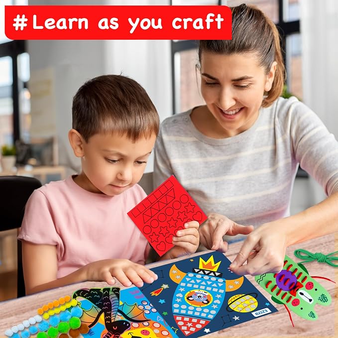 EZCRA Craft Box for Kids Ages 4-8 - 21-in-1 Arts and Crafts Kit | Mess-Free Activity Kit for Boys and Girls. 21 Craft Projects included. Birthday Gift for Kids.