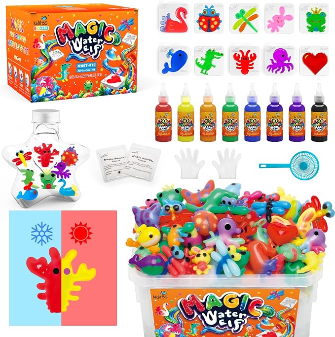 Kiditos Color-Changing Magic Water Elf Kit for Kids, DIY Craft Kit | 8 Gels & 10 Molds, Magic Aqua Fairy Water Gel Kit, STEM Science Activity, Party Favors & Birthday Gifts for Kids Ages 3+