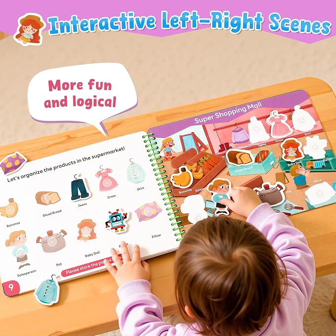 JoyCat Daily Life Busy Book for Toddlers Ages 3-5, English | 15 daily-life scenes from amusement parks and picnics to hospitals and seaside trips build creativity and preschool skills