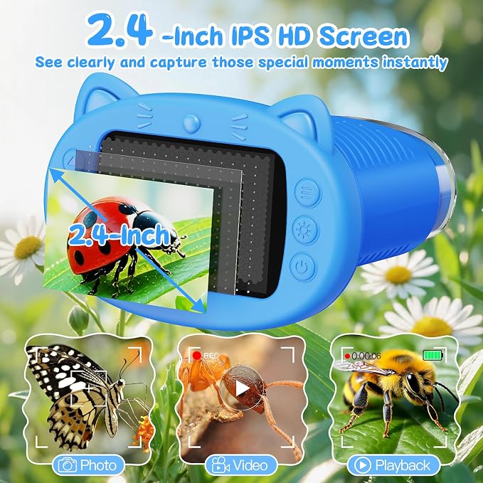 1000X Handheld Digital Microscope for Kids (Blue) | 4K HD 2.4" Screen, 200–1000X Magnification, Portable Kids Microscope, Educational STEM Toy, Gifts for Boys and Girls Age 5–12