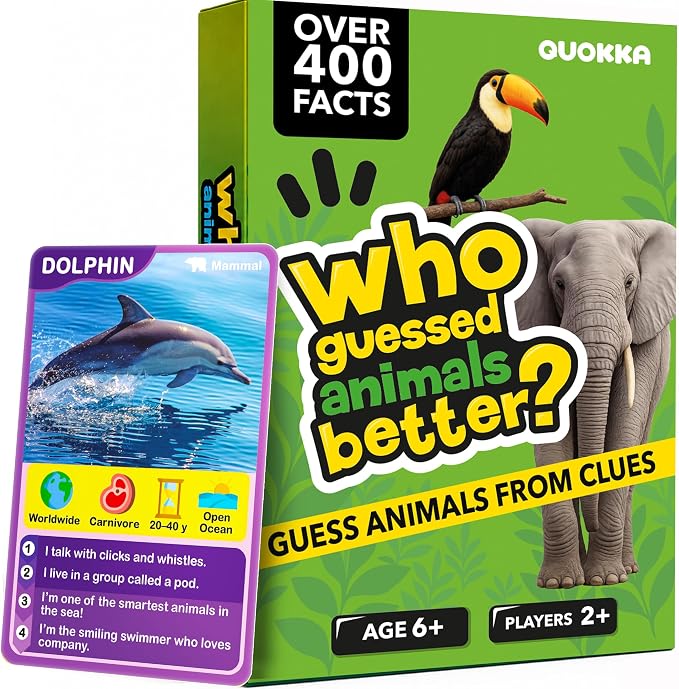 Quokka Who Guess It Better Animals Volume 2 – Educational Game with Visual Clues, Animal Discovery Card Set, 50 Cards, Screen-Free Travel Game for Kids Ages 6+