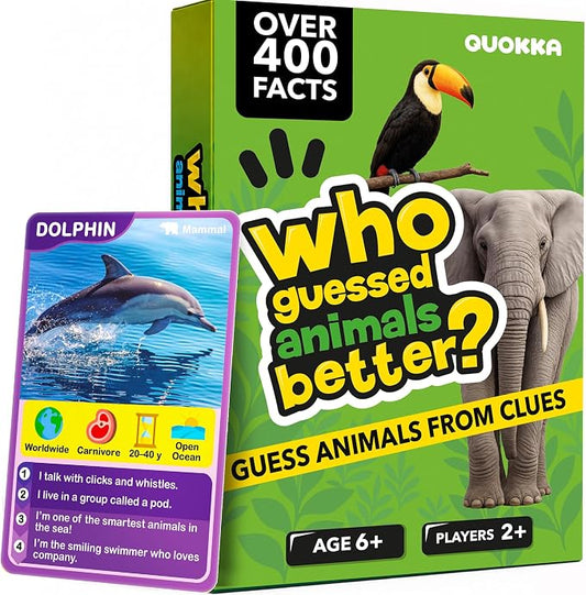 Quokka Who Guess It Better Animals Volume 2 – Educational Game with Visual Clues, Animal Discovery Card Set, 50 Cards, Screen-Free Travel Game for Kids Ages 6+