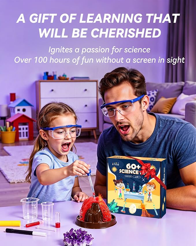 Melican 60+ Science Experiment Kit for Kids Ages 8+, STEM Educational Science Gifts for Kids, First Science Kit for Boys Girl Birthday | S.T.E.M Educational Project Toys for Boys Girls Birthday Gifts Ideas, Volcano, Chemistry Lab Tools Scientist Set