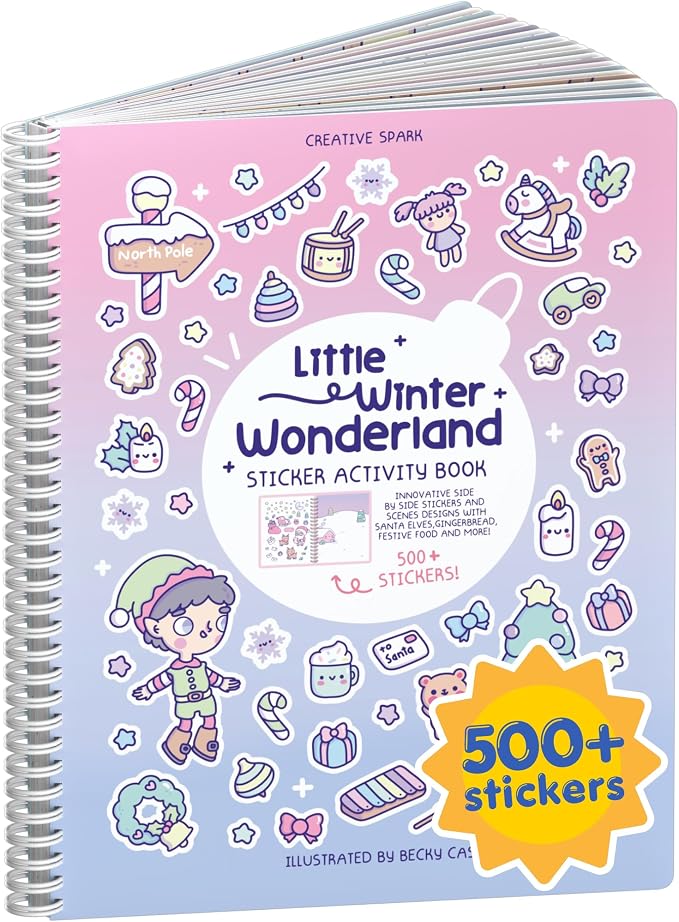 Cupkin Winter Wonderland Coloring & Sticker Activity Book | 500+ Stickers | Spiral-bound kids craft format with 12 scenes, 12 art pages, side-by-side viewing, and an easy-peel design for ages 2–8