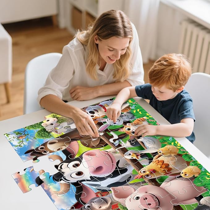 Jumbo Floor Puzzle for Kids,48 Piece Farm Animals Jigsaw Puzzle Ages 3-8 | Animal Theme,Extra-Large Thick Pieces Fit Little Hands,35x24 in Completed,Preschool Educational Gift for Boys and Girls
