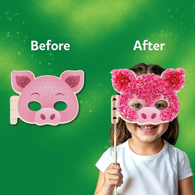 Skillmatics Poke-in Art – Animal Masks, Wood Craft Kit, Gift for Kids | DIY Mess-Free Fun, Pretend Play, Fine Motor Skills, Screen-Free, Travel Activity, Ages 4, 5, 6, 7, 8, 9