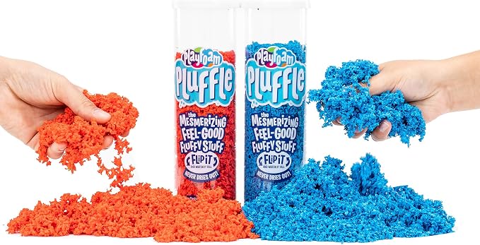 Educational Insights Pluffle 2-pack (Red & Blue) - Preschool Sensory Bin Filler, Tactile Sensory Toys for Toddlers 3-4, Mess Free Slime Alternative, Satisfying Foam Sand Bin Filler