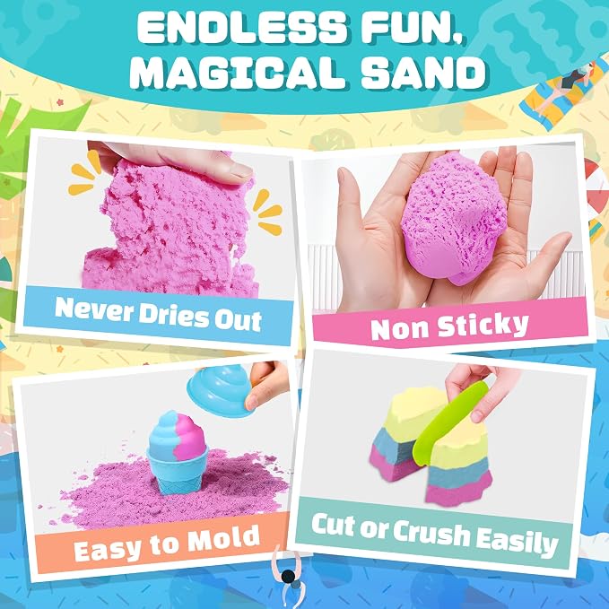 Sensory Bin - Baking & Ice Cream Making Set with 3.3lb Play Sand Kit, Waffle Cake Molds and Sand Tools, Ice Cream Toy Shop, Gifts for Girls & Boys | 3.3lb Play Sand, Waffle Cake Molds, Ice Cream Shop Playset, Creative Baking Toy, Fine Motor Skills, Gif...