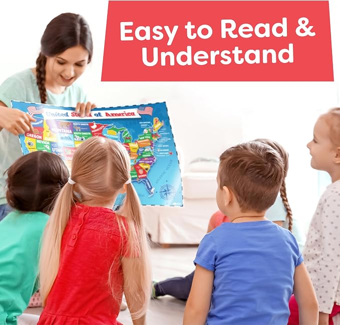 United States and World Map For Kids Classroom Posters 2pc Set - 24” x 16” Waterproof US and World Map for Classroom Decor Posters - Teacher Classroom Must Haves - Homeschool Back to School Supplies